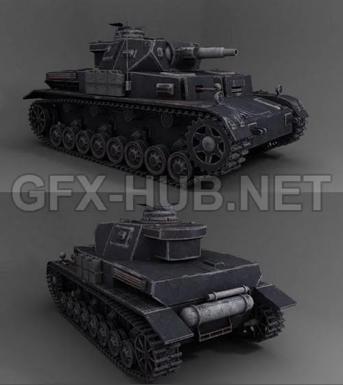 PBR Game 3D Model – WW2 German Panzer IV asuf tank PBR