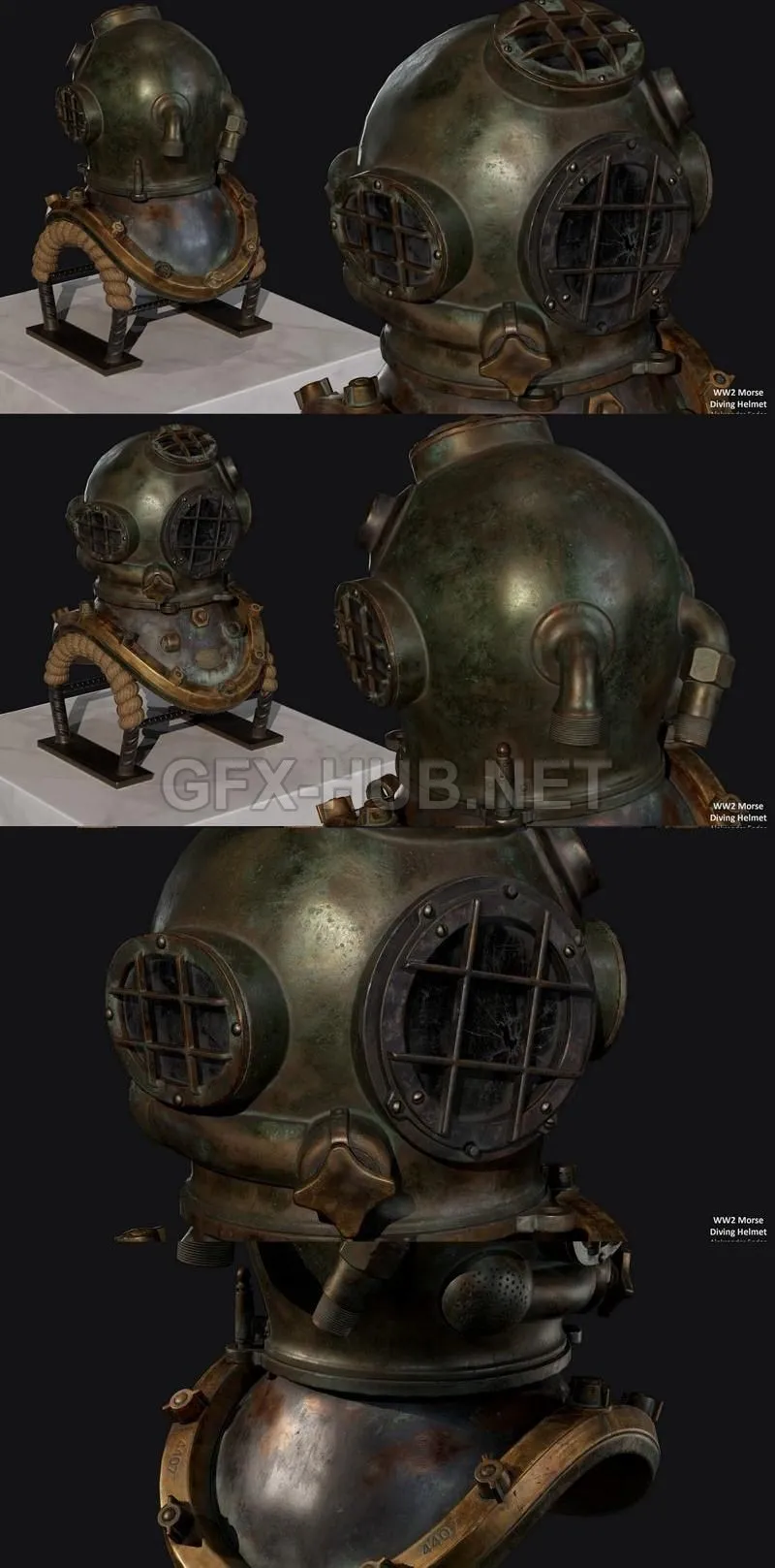 PBR Game 3D Model – WW2 Scuba Diving Helmet