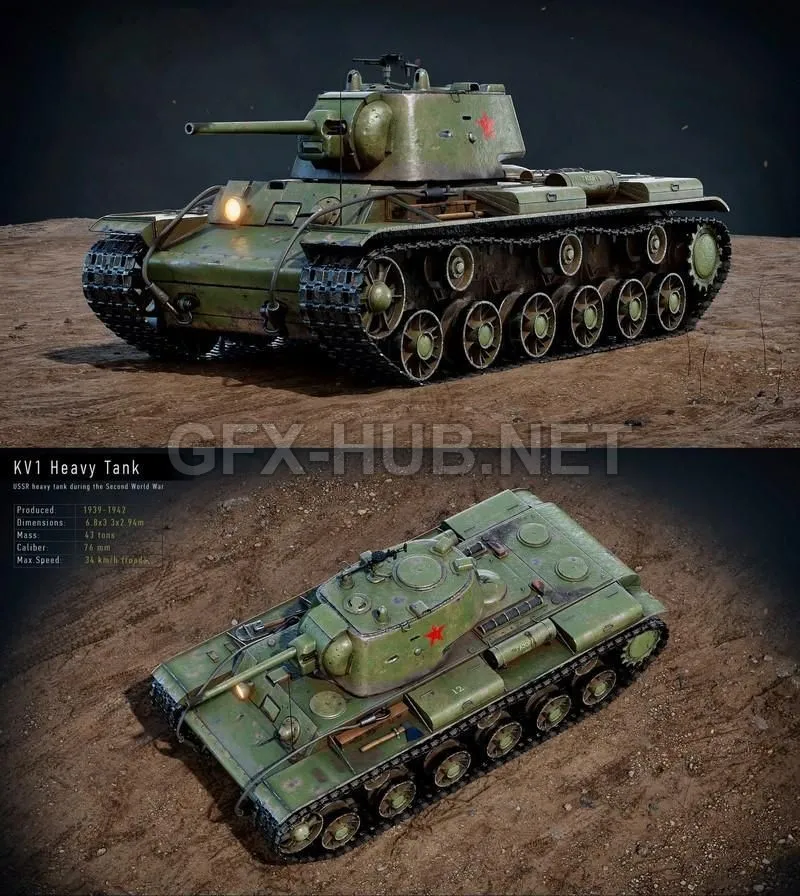 PBR Game 3D Model – WW2 Soviet Tank KV1