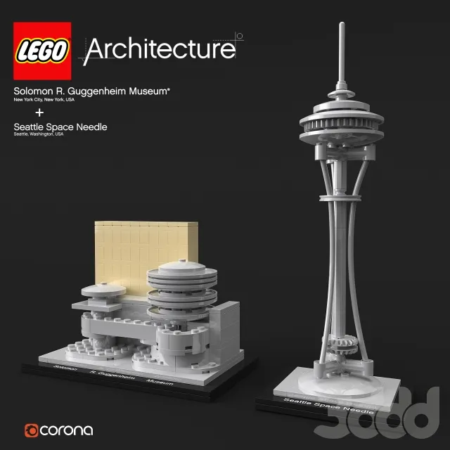 CHILDRENS ROOM DECOR – LEGO Architecture Guggenheim + Seattle Space Needle