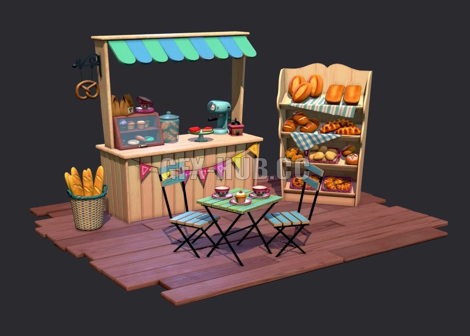 PBR Game 3D Model – Bakery Stall