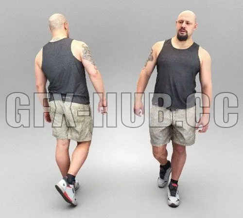 PBR Game 3D Model – Bald athletic man walking 376