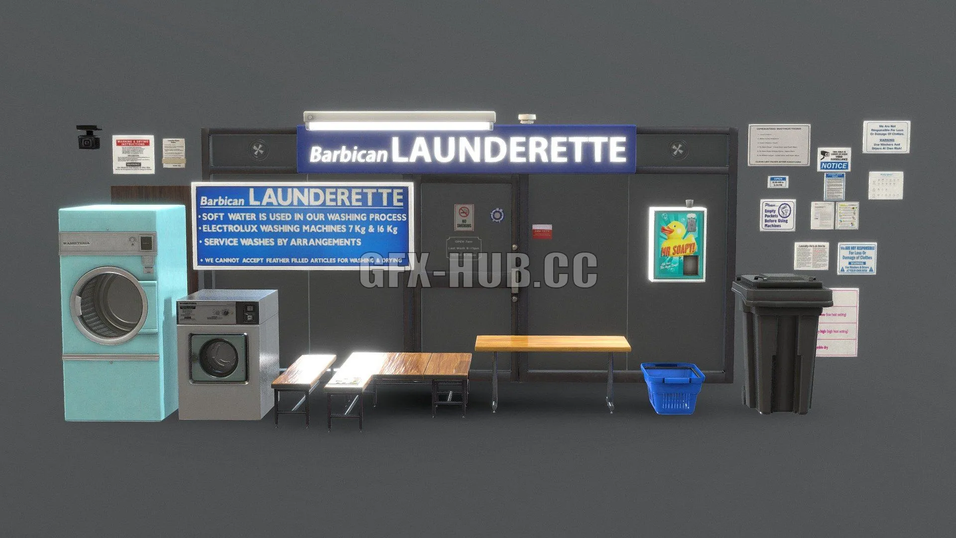 PBR Game 3D Model – Barbican Launderette