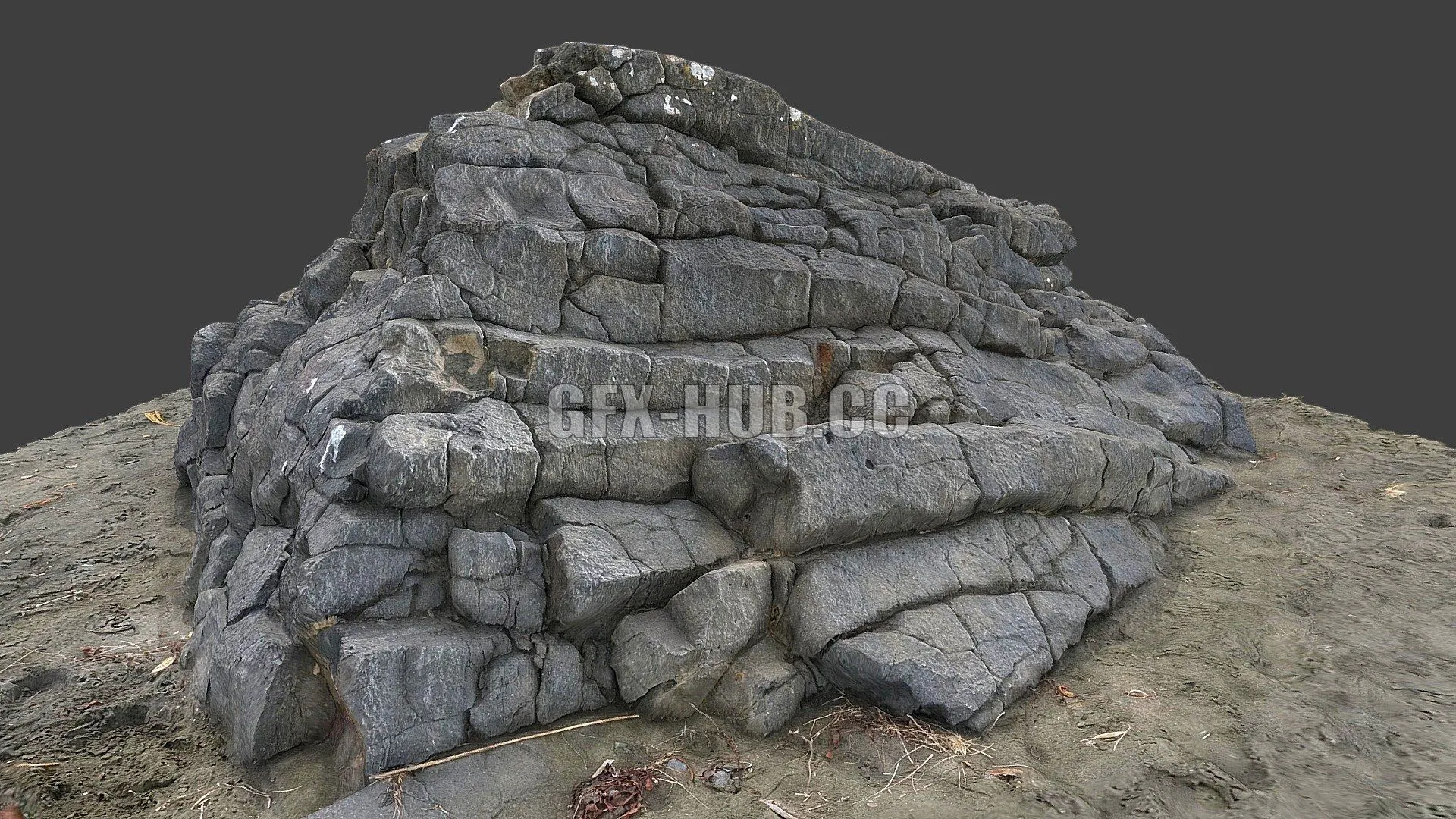 PBR Game 3D Model – Basalt rock on beach