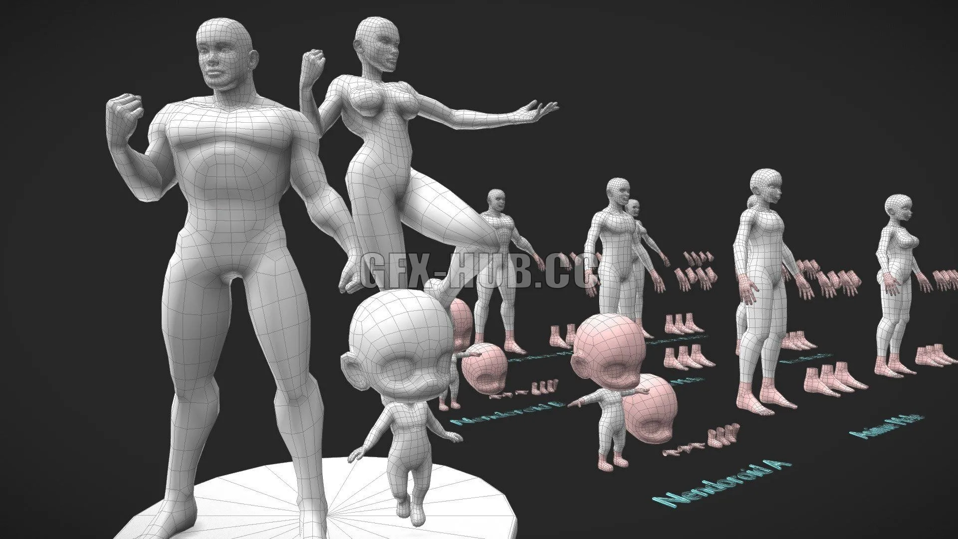 PBR Game 3D Model – Base Meshes Character Starter Kit + Rig