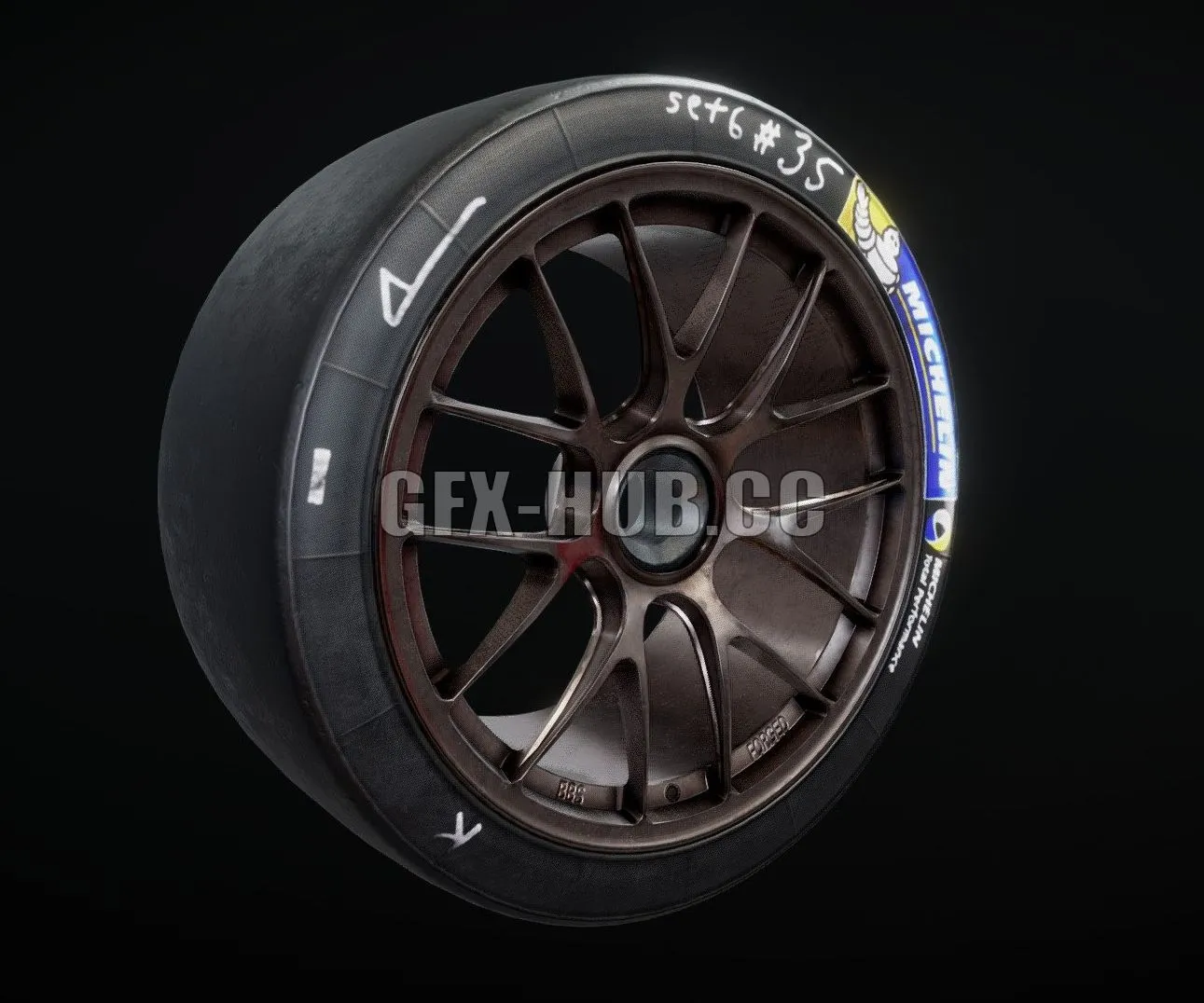 PBR Game 3D Model – BBS RE MTSP wheel with a Michelin TP Slick Tyre