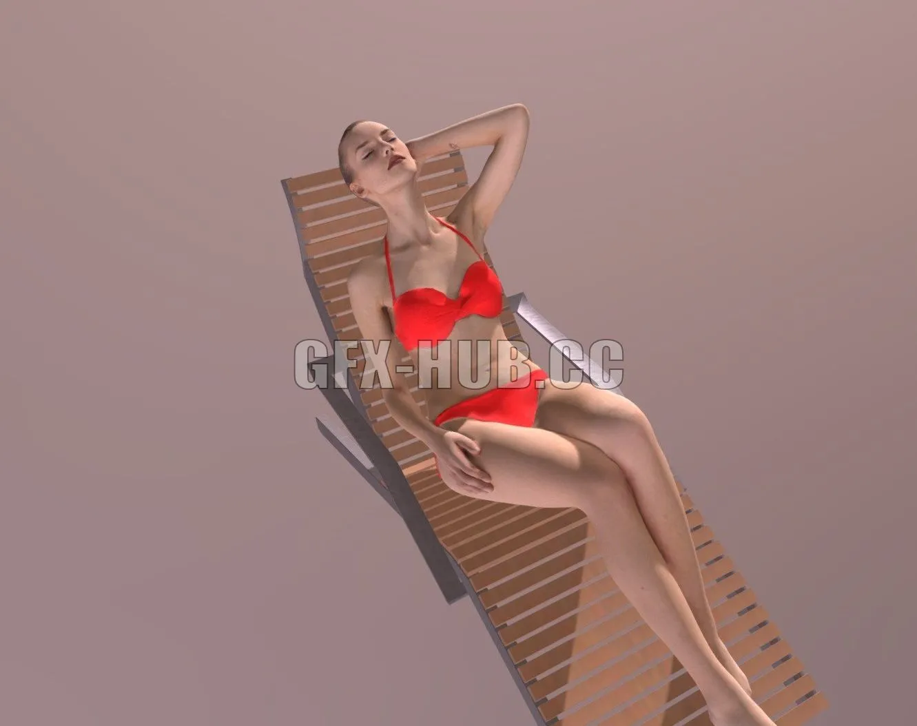 PBR Game 3D Model – Beach Bikini Woman Barbara Sitting Tanning