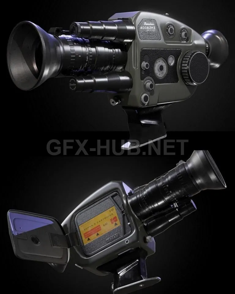 PBR Game 3D Model – Beaulieu 4008 ZM II Super 8 camera PBR