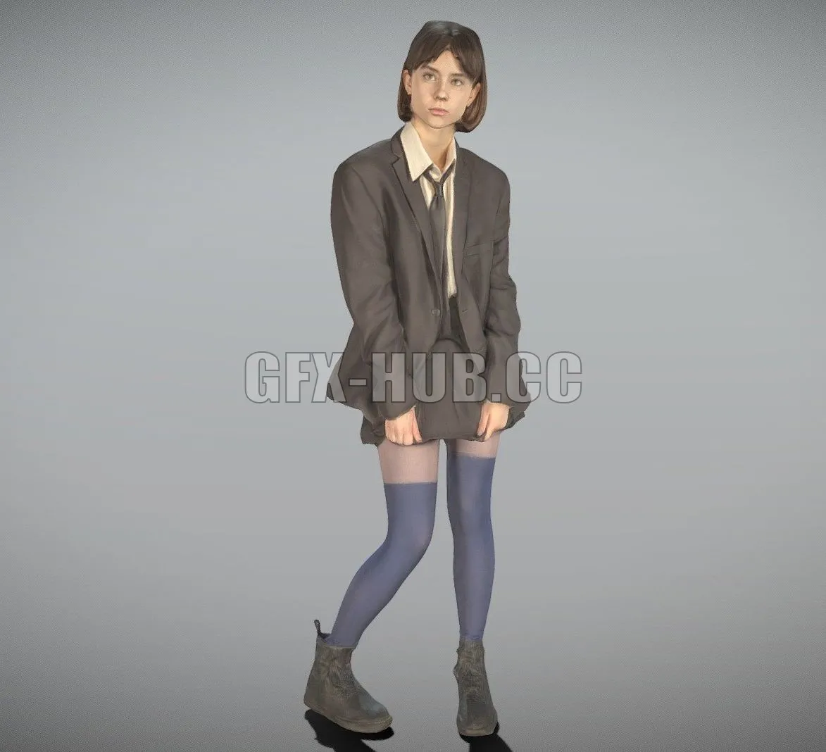 PBR Game 3D Model – Beautiful girl in school uniform