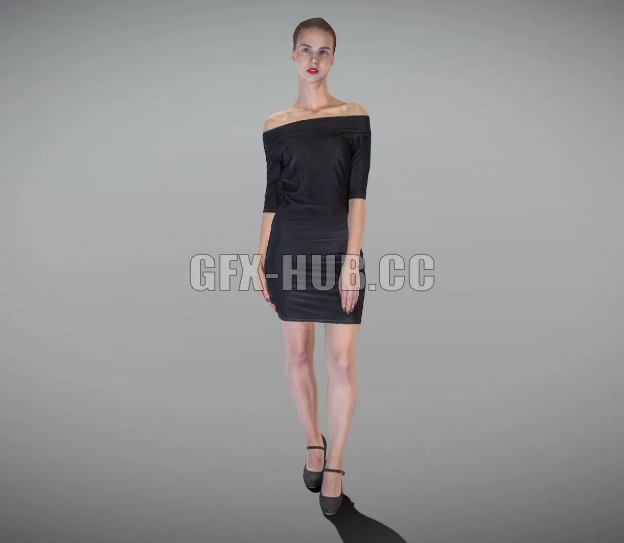 PBR Game 3D Model – Beautiful woman in a small black dress 153