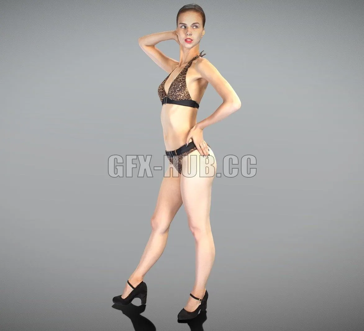 PBR Game 3D Model – Beautiful woman in leopard bikini posing 227
