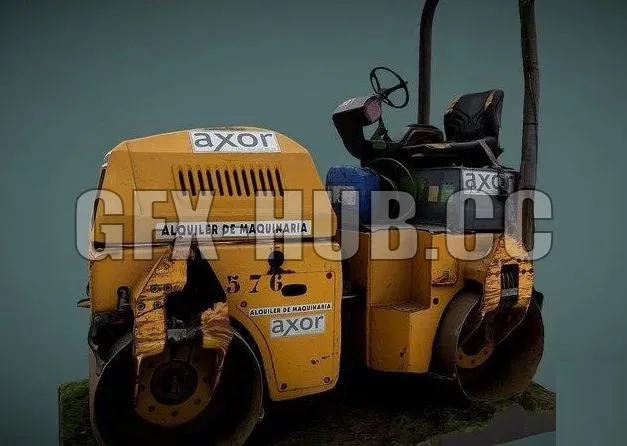 PBR Game 3D Model – Benford Road roller machine