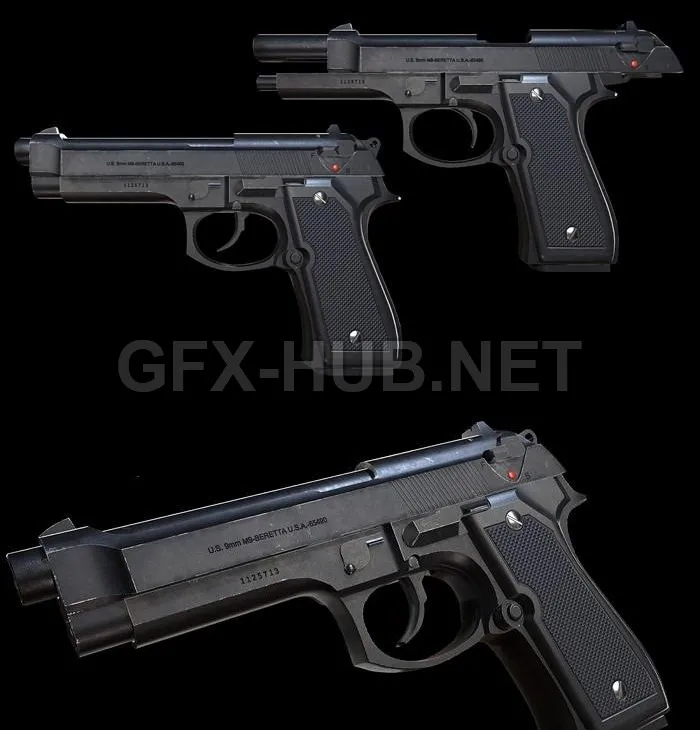PBR Game 3D Model – Beretta M9
