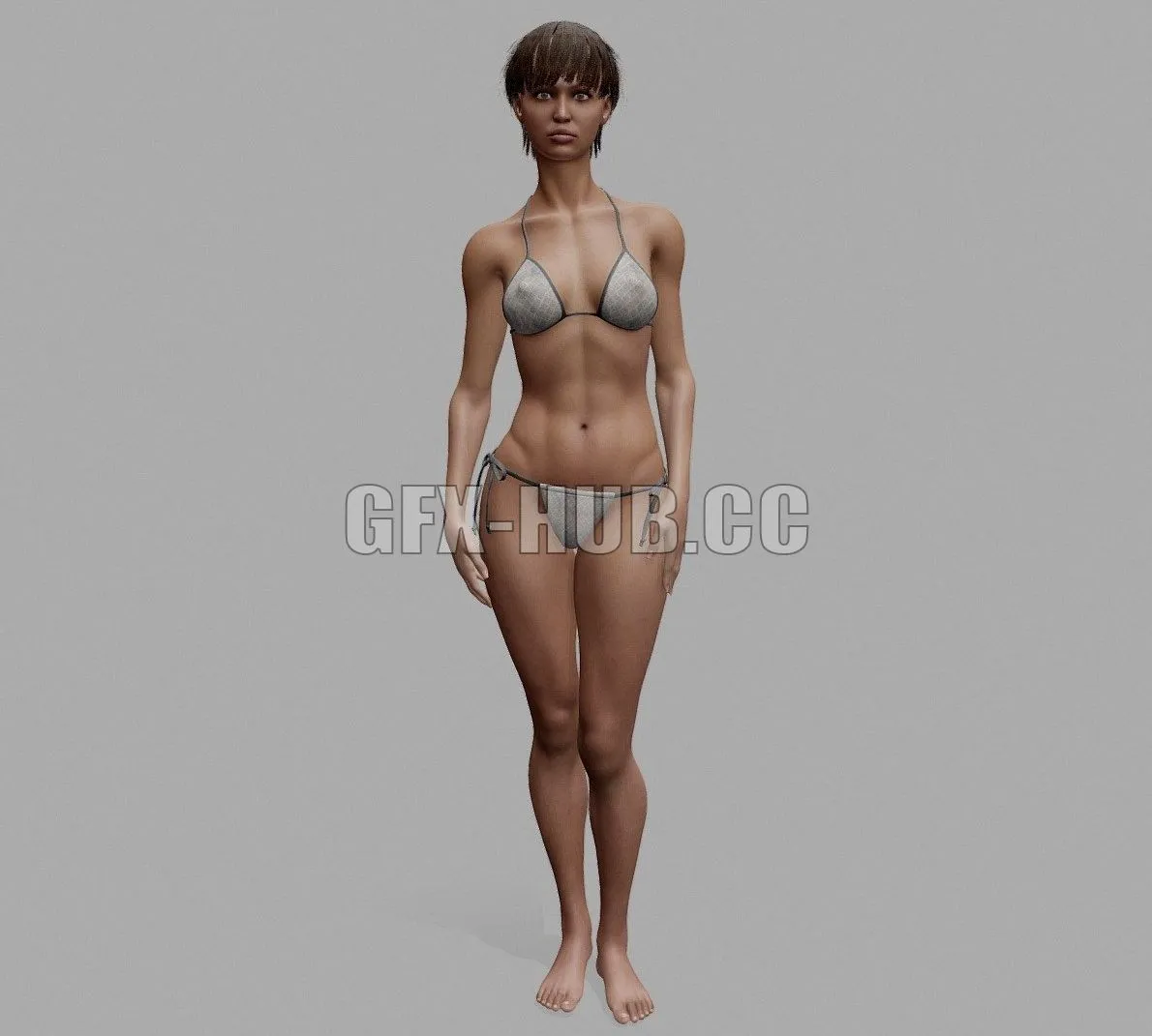PBR Game 3D Model – Black Woman Fit in Bikini