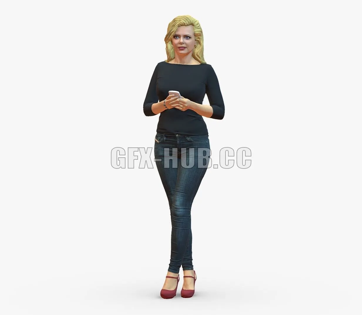 PBR Game 3D Model – Blond woman with phone 0785