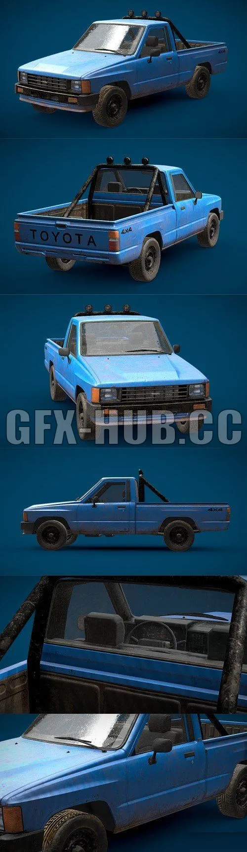 PBR Game 3D Model – Blue Pickup Truck