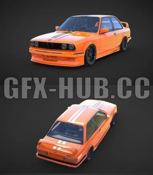 PBR Game 3D Model – BMW E30 Coupe Stanced