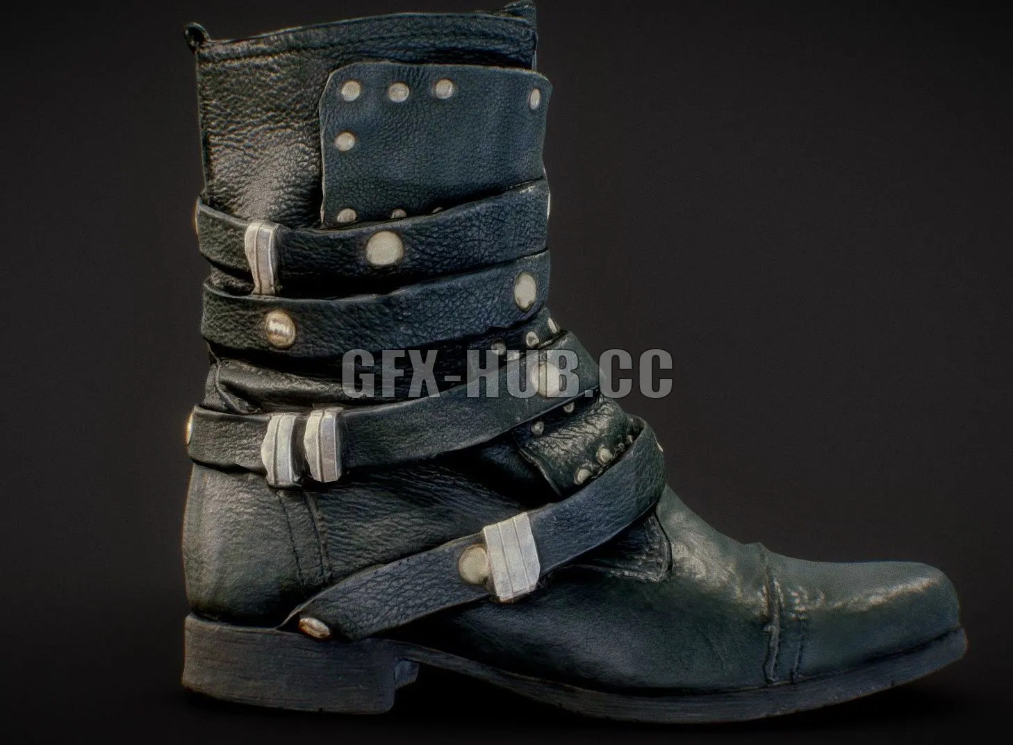 PBR Game 3D Model – Boot Gothic Buckles Leather Footwear Women