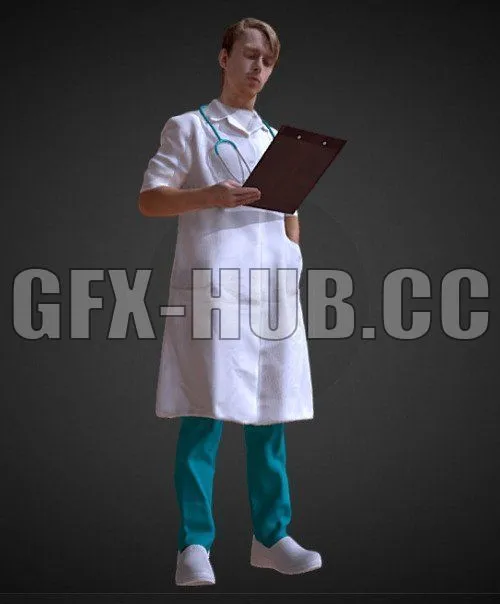 PBR Game 3D Model – 3D Scan Man Doctor 022