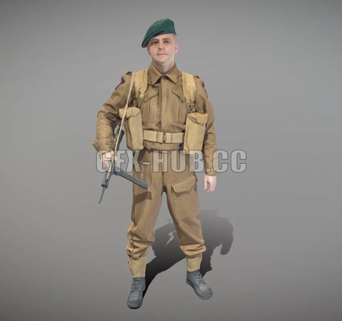 PBR Game 3D Model – British commando character from World War 2 43