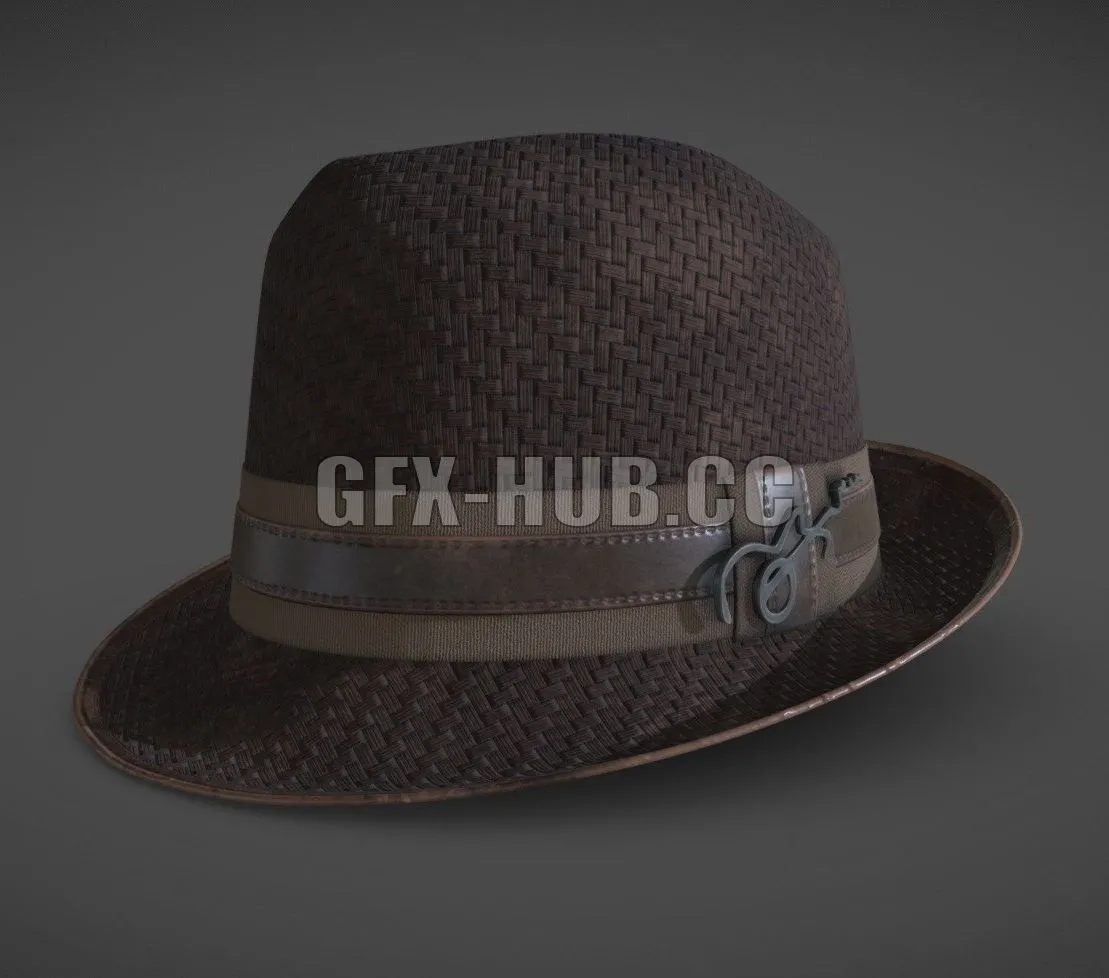 PBR Game 3D Model – Brown hat for men