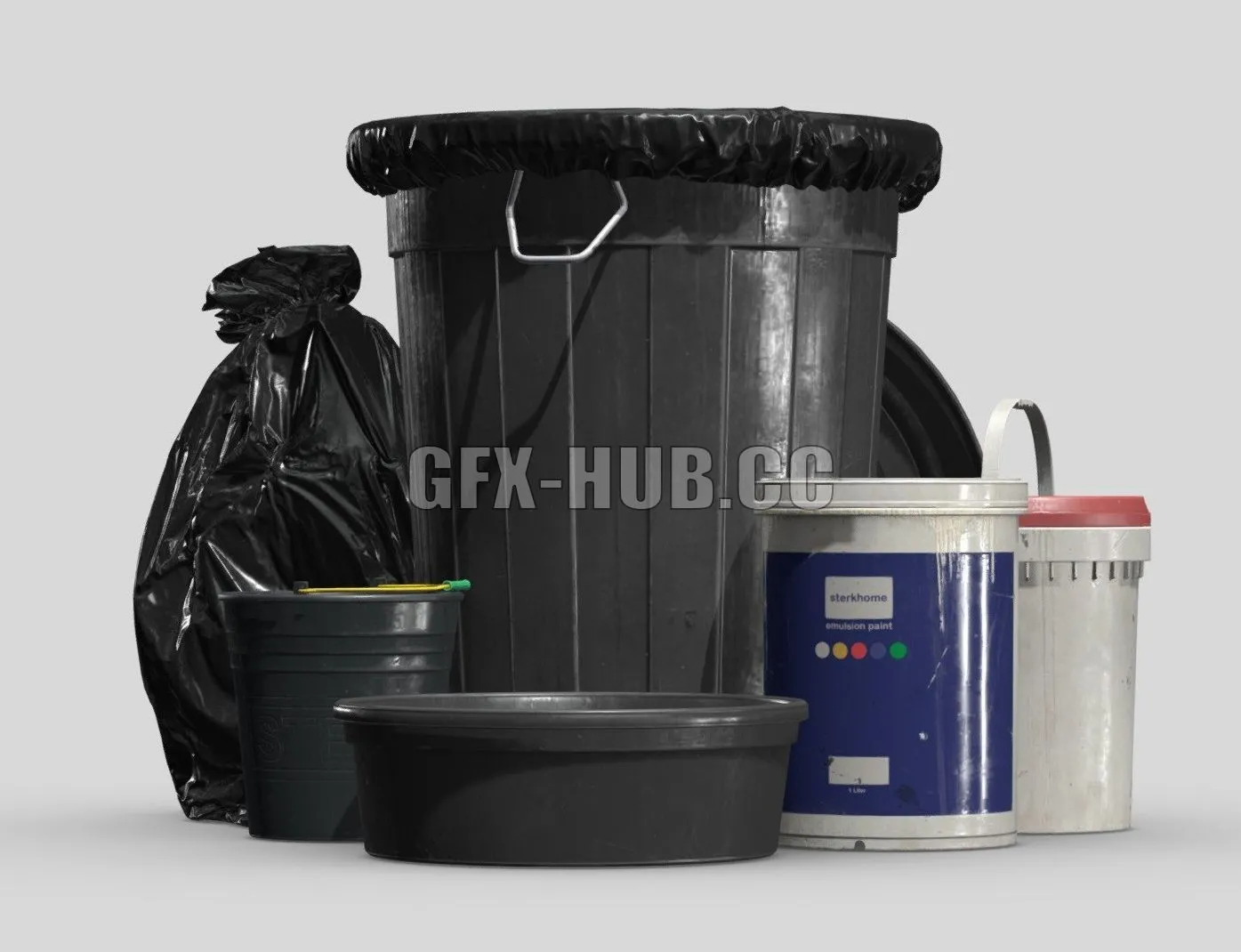 PBR Game 3D Model – Buckets and Plastic Bags