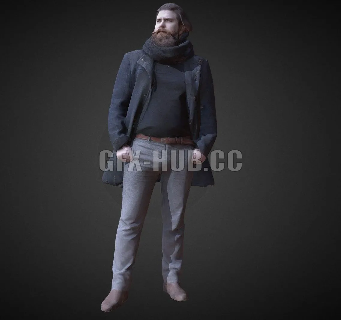 PBR Game 3D Model – 3D Scan Man Winter 002
