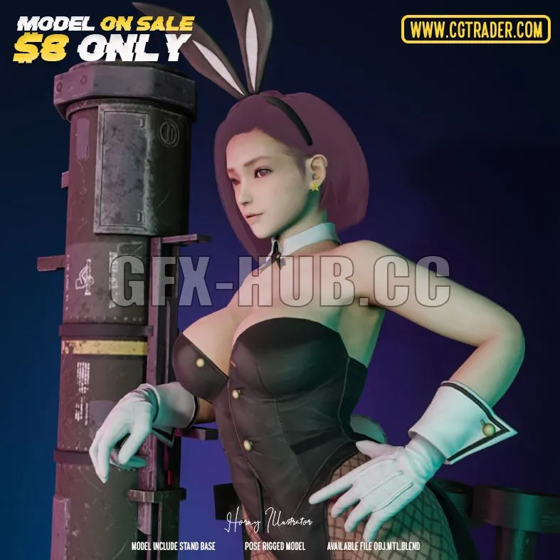 PBR Game 3D Model – Bunny Bomber figure