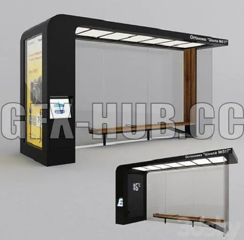 PBR Game 3D Model – Bus Stop