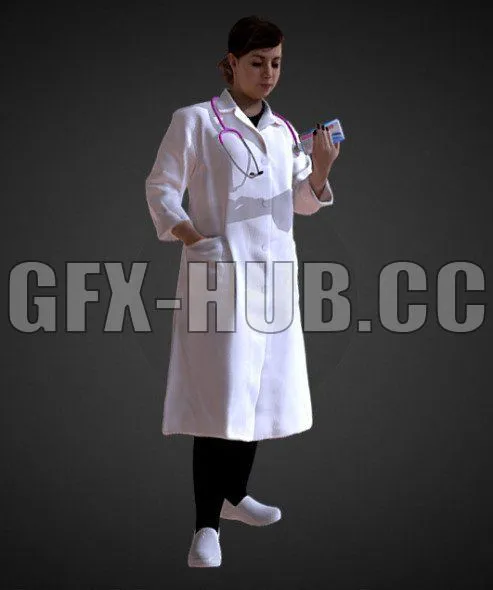 PBR Game 3D Model – 3D Scan Woman Doctor 003