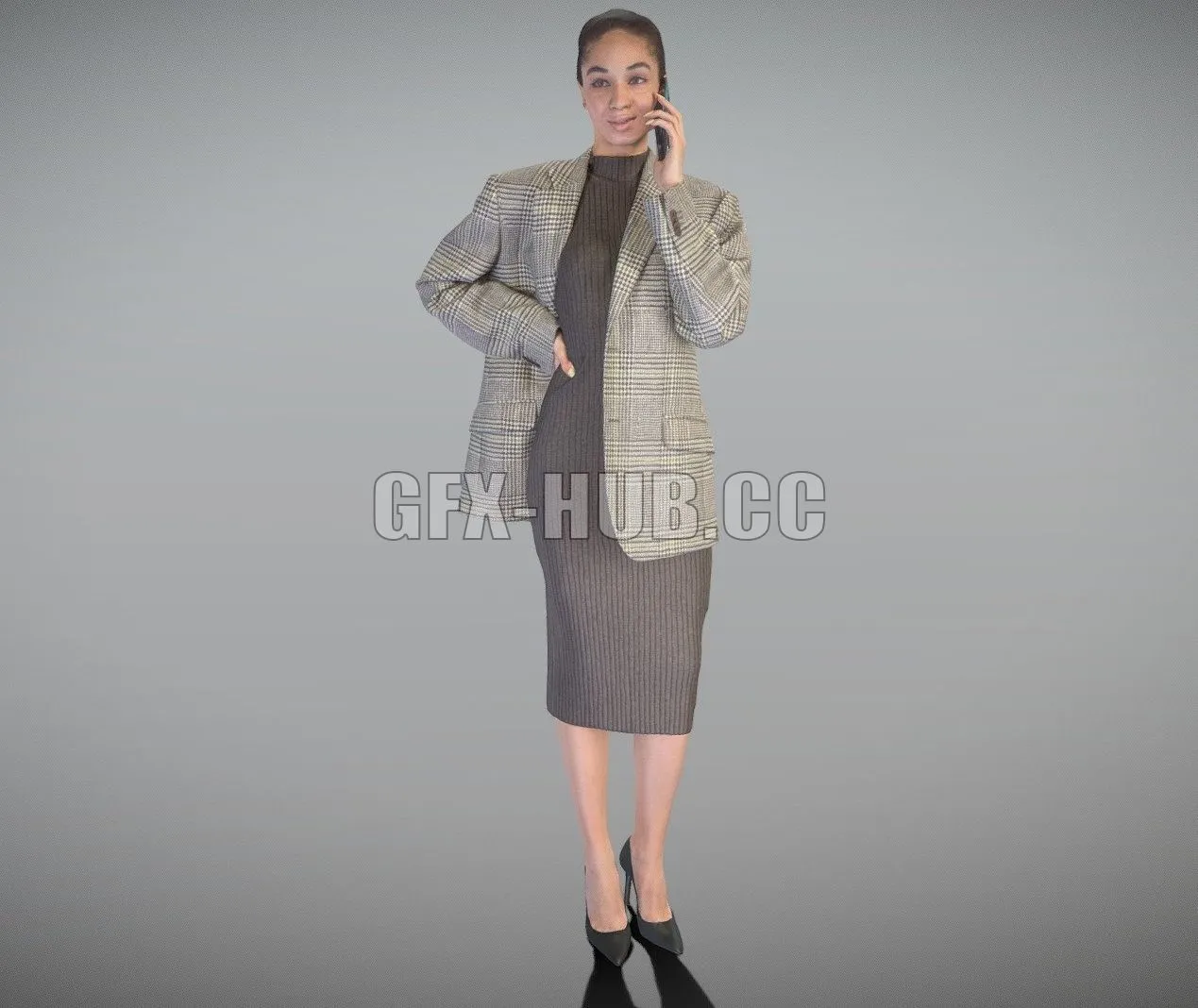 PBR Game 3D Model – Business woman talking on a smartphone 193