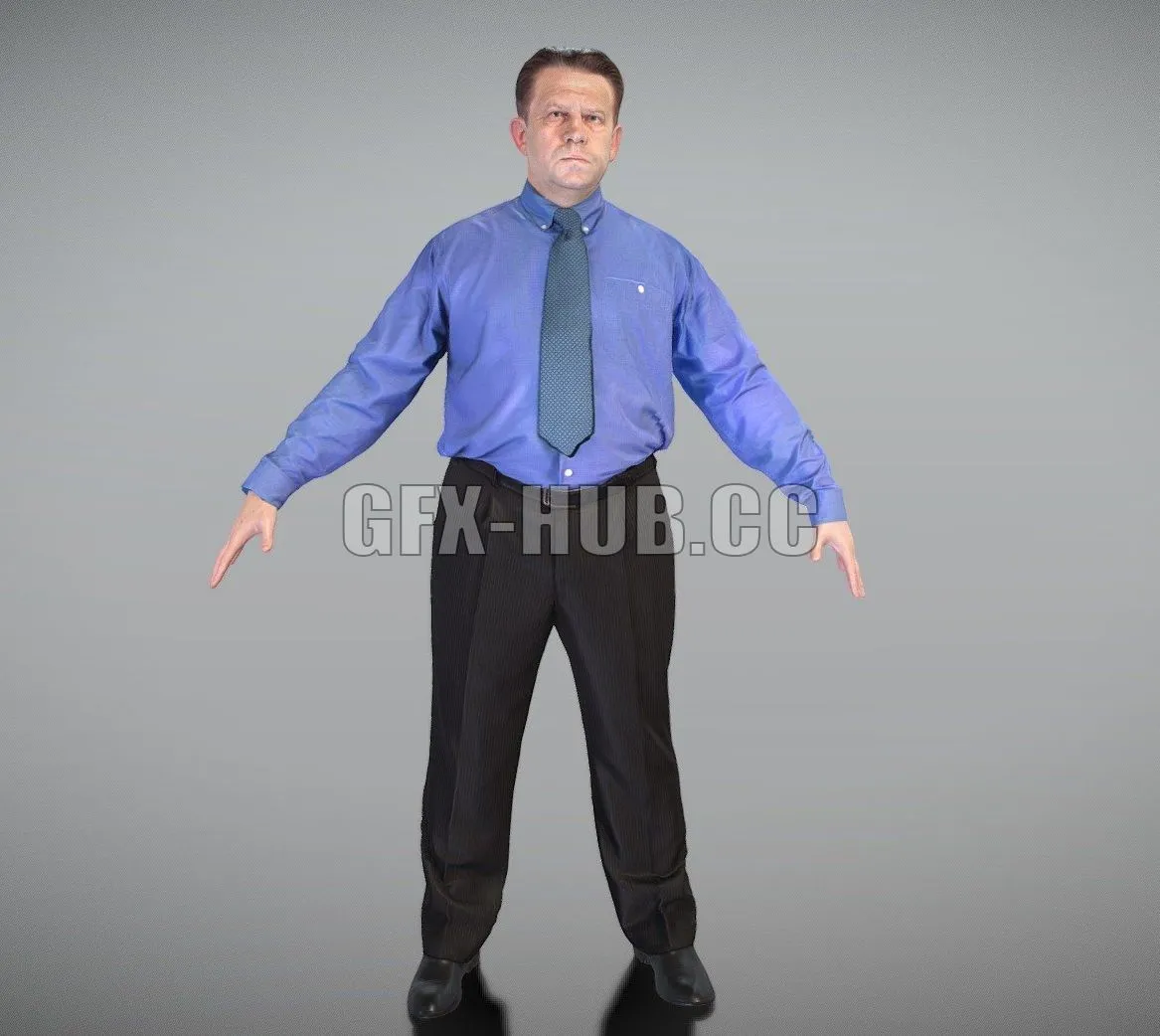 PBR Game 3D Model – Businessman in blue shirt and tie in A-pose 387