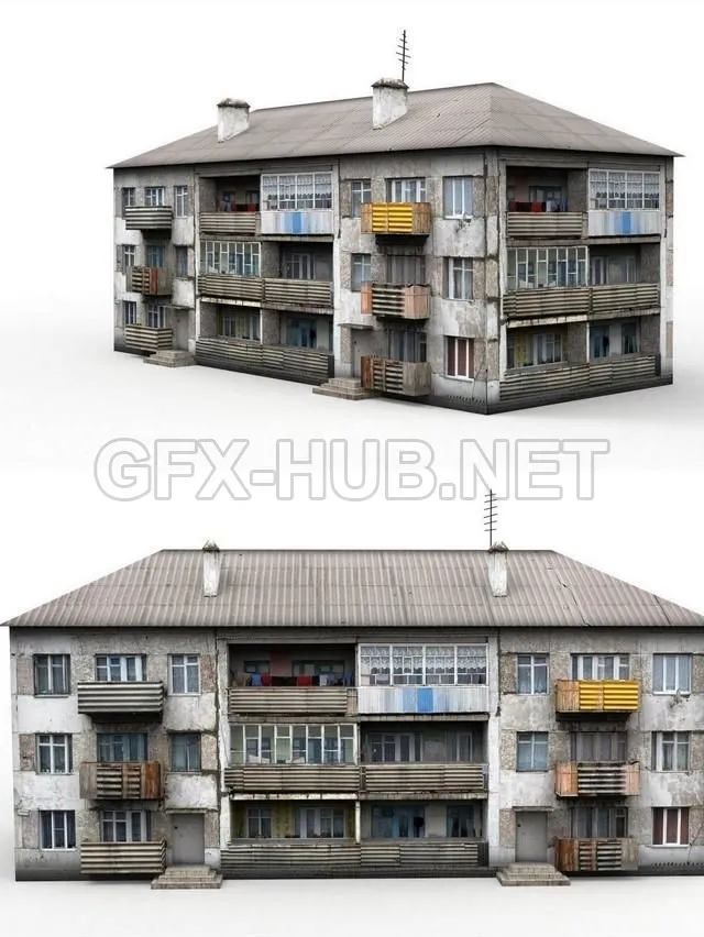 PBR Game 3D Model – 3D Three-storey house