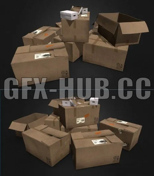 PBR Game 3D Model – Cardboard Boxes