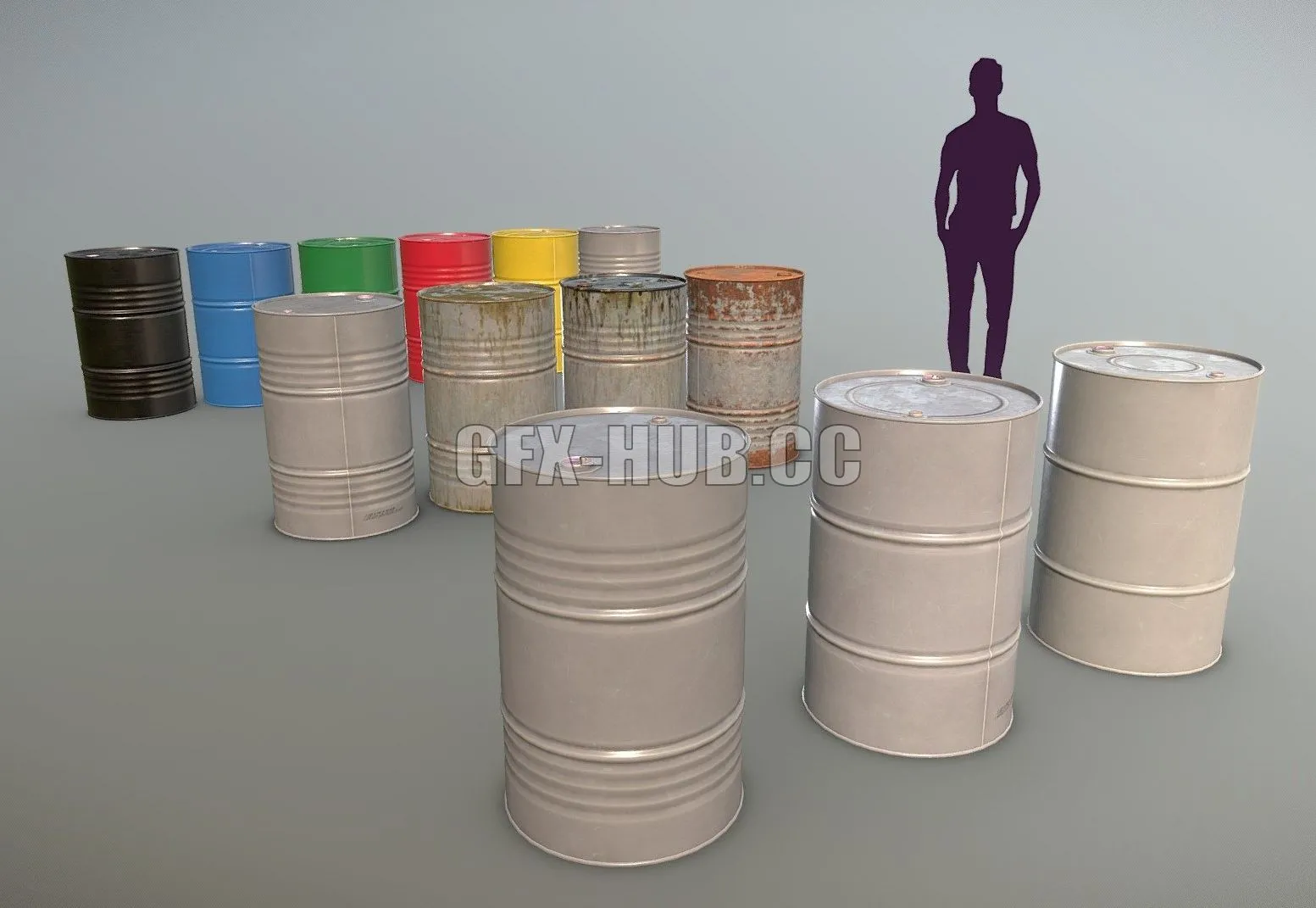 PBR Game 3D Model – Cargo Iron Barrels 200L Colors