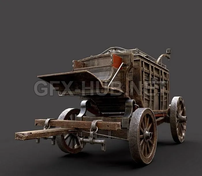PBR Game 3D Model – Carriage Wooden cart