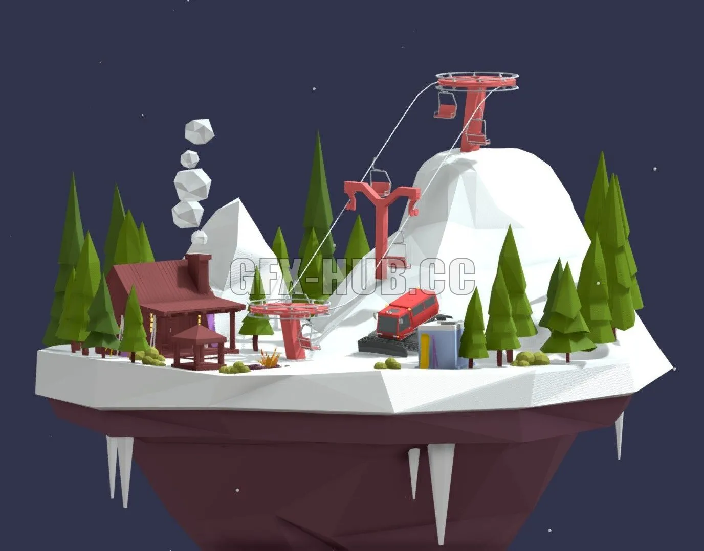 PBR Game 3D Model – Cartoon Low Poly Slope Resort