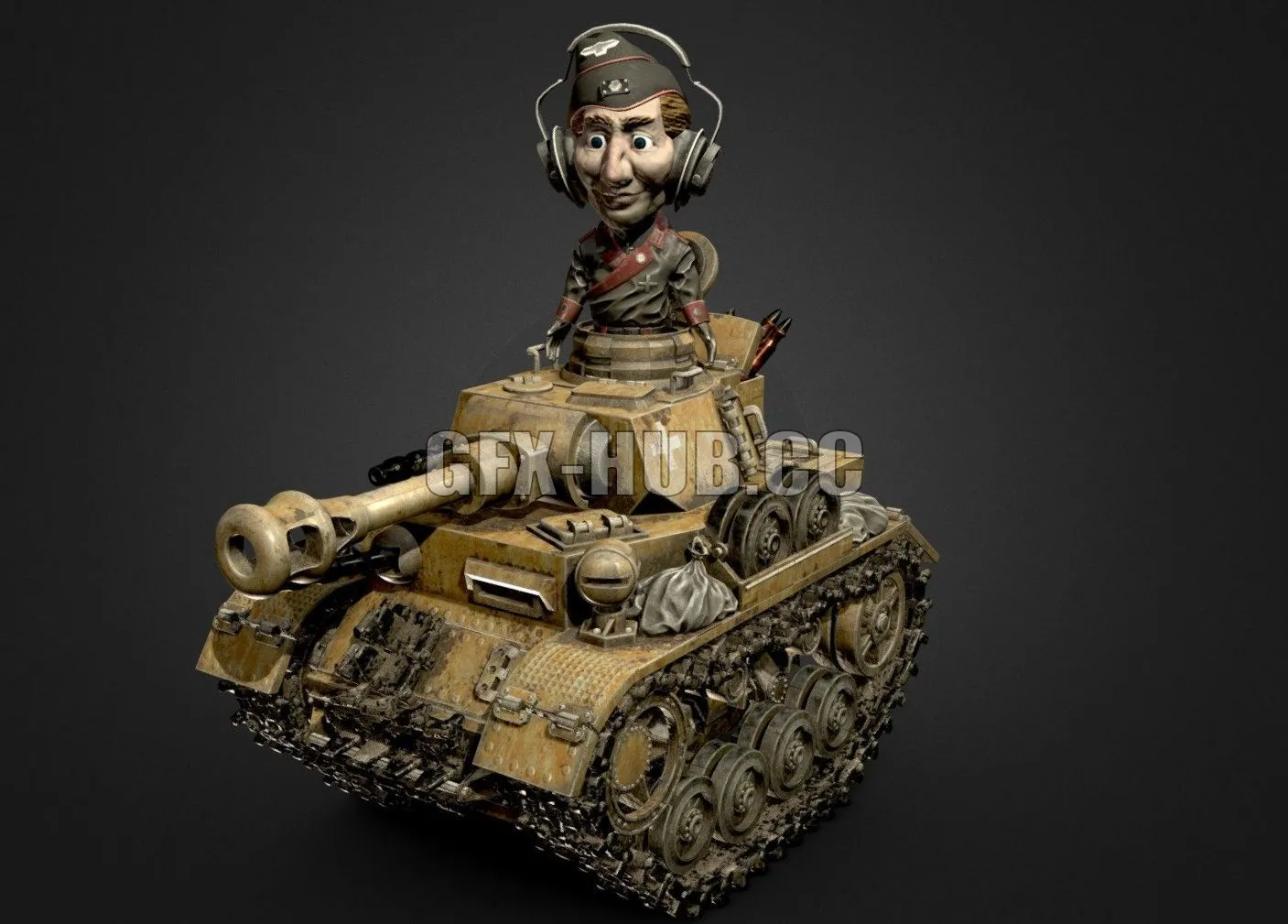PBR Game 3D Model – Cartoon WW2 Tank and Tank commander