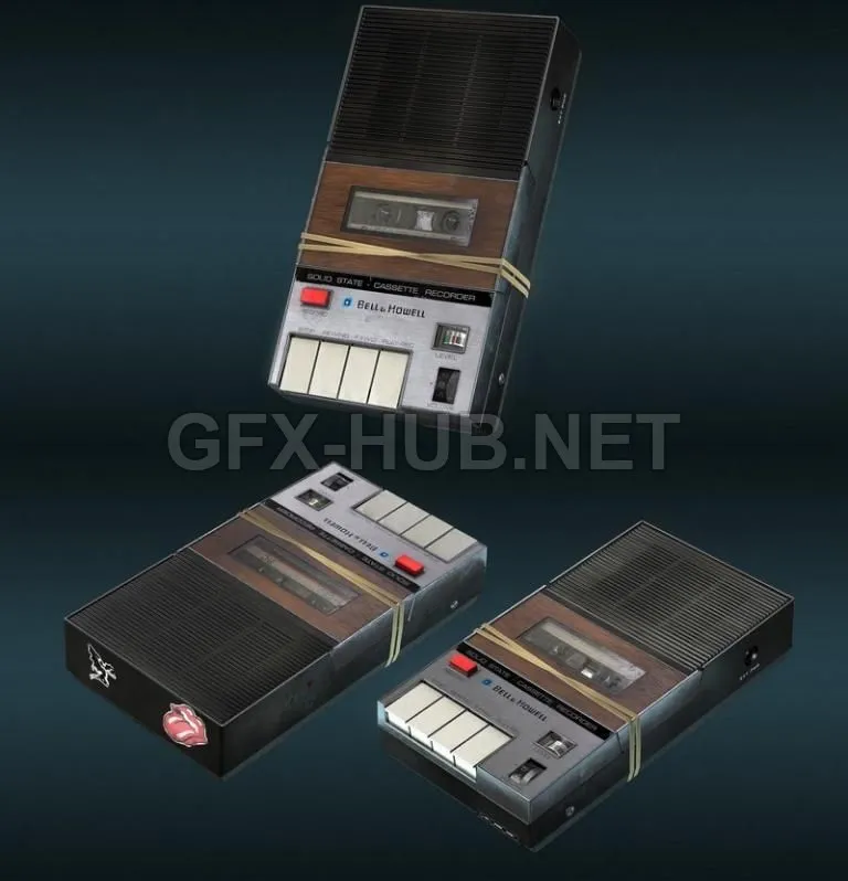 PBR Game 3D Model – Cassette Recorder and Tapes PBR