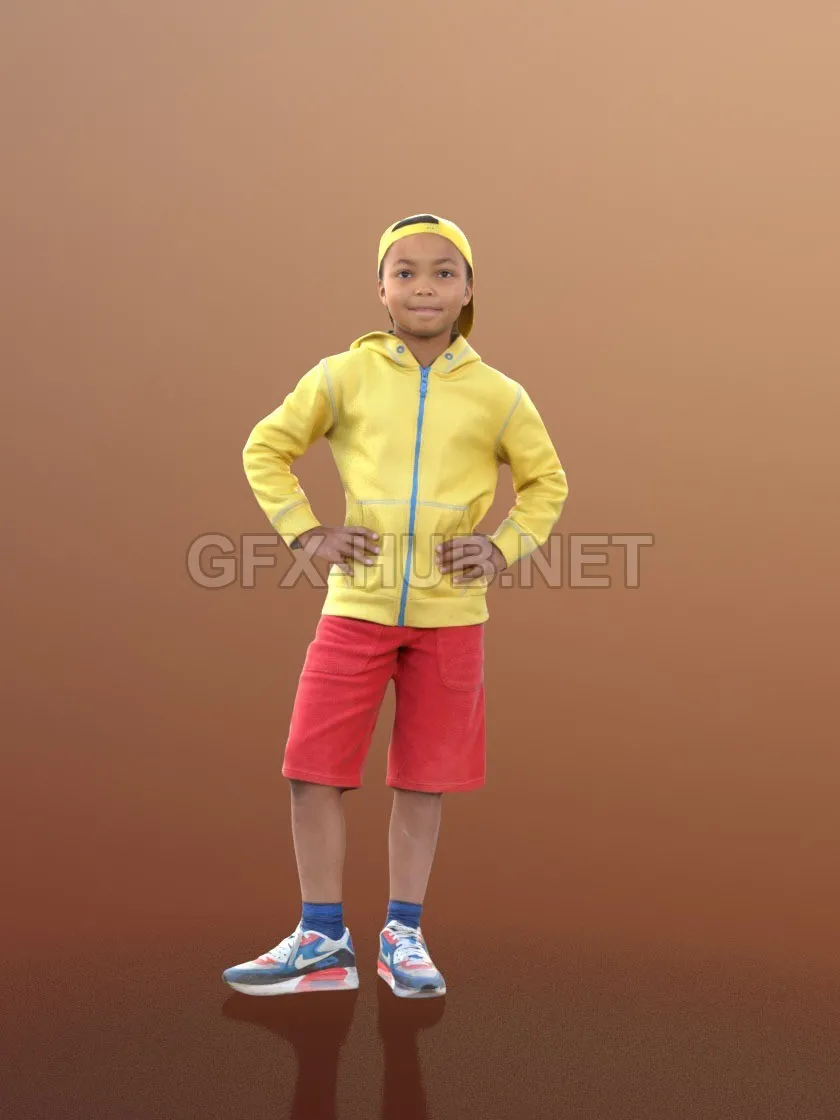 PBR Game 3D Model – Casual child boy standing 02 Scanned model