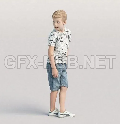 PBR Game 3D Model – Casual child boy standing and looking back