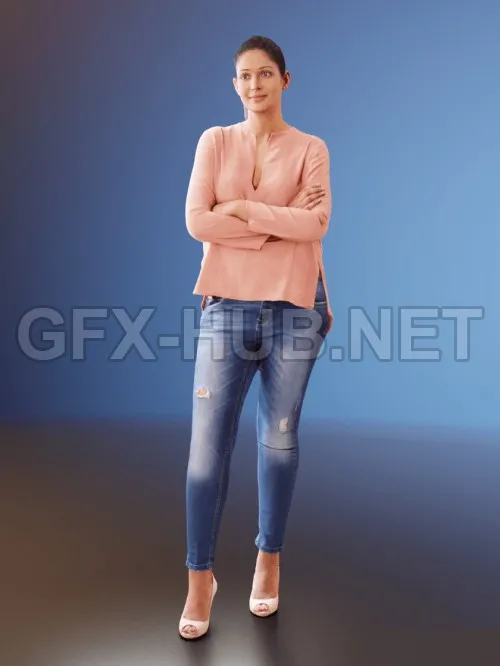 PBR Game 3D Model – Casual Girl Crossing Hands Scanned (Vray)
