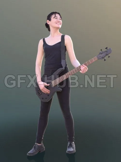 PBR Game 3D Model – Casual Girl Francine Playing Guitar