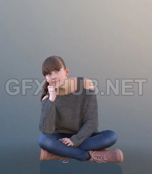 PBR Game 3D Model – Casual girl Lisa Sitting