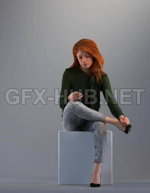 PBR Game 3D Model – Casual Girl Sitting
