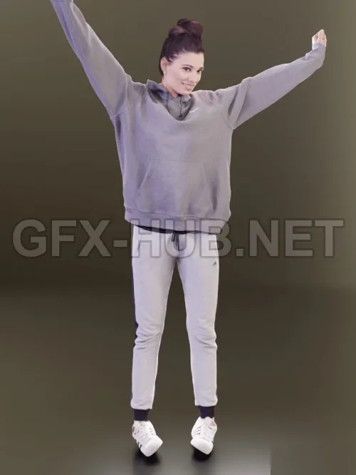 PBR Game 3D Model – Casual Girl Stretching Scanned