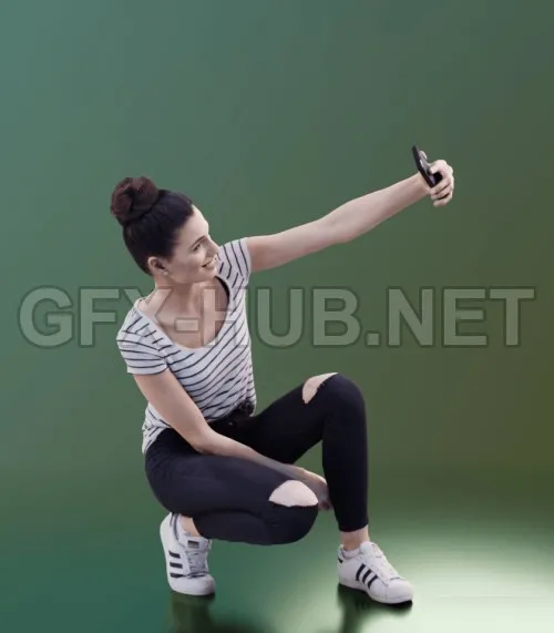 PBR Game 3D Model – Casual Girl Taking Selfie Scanned (Vray)