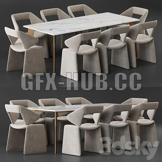 FURNITURE 3D MODELS – Artifort Suit Chair Harper Brass Table