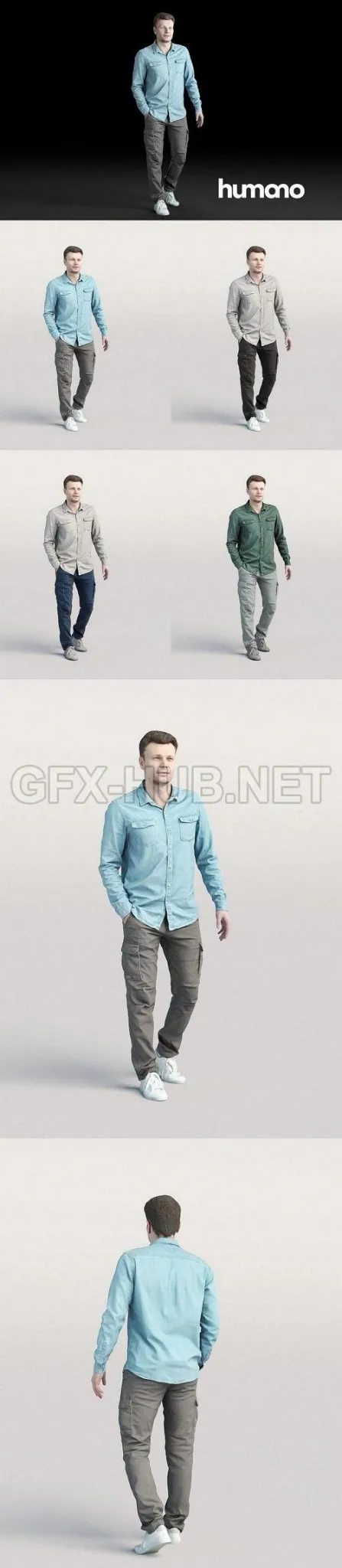 PBR Game 3D Model – Casual man in a blue shirt walking and talking