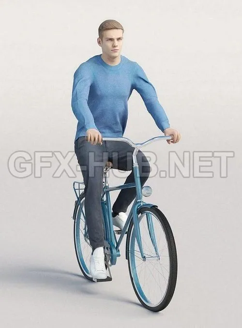 PBR Game 3D Model – Casual man in blue sweater cycling